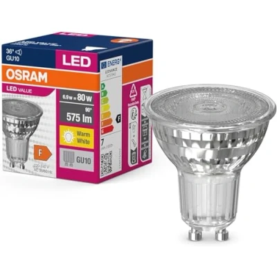 Abbildung von OSRAM LED Star Value PAR16 Lampe für GU10 Sockel, Reflektor Lampe, GL, 575 Lumen, warmweiß (3000K), Ersatz herkömmliche 80W Glühbirnen, nicht dimmbar, 10er Pack