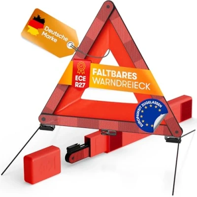 Abbildung von PURAHELP Warndreieck Kfz nach aktueller Norm 2025 ECE R27 (StVO konform) Kompaktes Pannendreieck für maximale Sicherheit Klappbares Auto EU
