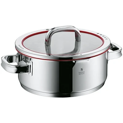 Abbildung von WMF Function 4 Kochtopf groß 24cm, Glasdeckel, Bratentopf Induktion 4,1l, Cromargan Edelstahl poliert, Abgießfunktionen, Innenskalierung, rot