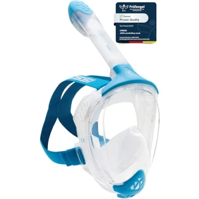 Abbildung von CRESSI Java Full Face Mask Clear/Blue L/XL Vollgesichts Schnorchelmaske, Ultraklare Antibeschlaglinse, 100 % Silikon, Schnorchel Trocken mit Sicherheitsventilen, Transparent/Blau,