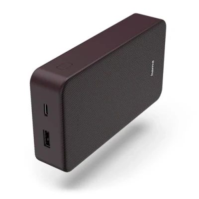 Abbildung von Hama Powerbank Colour 20 20000mAh (externer Akku mit 1x USB C + A, Power Pack zertifiziert, LED Anzeige, Handy Zubehör, Tablet, Bluetooth Box etc., tragbares Ladegerät klein) pflaume