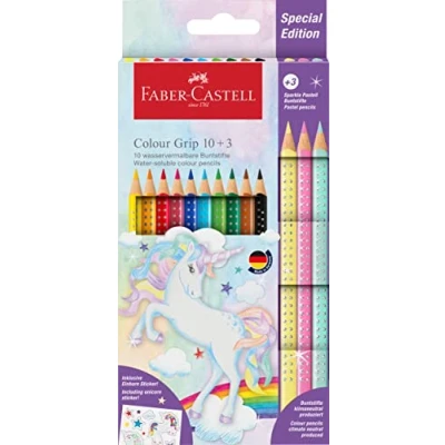 Abbildung von FABER CASTELL 201542 Buntstifte Set Einhorn, 13 teilig, bruchsicher, inkl. 3 Sparkle Pastellstifte und Einhorn Sticker