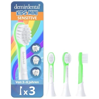 Abbildung von demirdental Ersatzbürsten für Kinder passend Philips Sonicare Kids, Compact Mini geeignet 3 6 Jahre, entspricht HX6034 HX6033, Grün, 3er Set