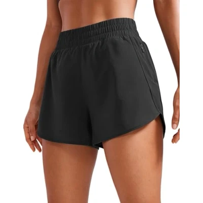 Abbildung von CRZ YOGA Damen Kurz Sporthose Laufhose High Waist Fitness Sport Shorts Kurze Hose mit Reißverschlusstasche Schwarz 40