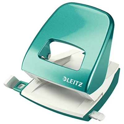 Abbildung von Leitz NeXXt WOW Bürolocher, Metall, geeignet für 30 Blatt, Anschlagschiene mit Formatvorgaben, Ergonomisches Design dank Griffmulde, Eisblau, 50081051