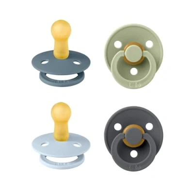 Abbildung von BIBS Colour Schnuller 4er Pack. BPA frei. Kirschform Nippel. Naturkautschuk/Latex. Hergestellt in Dänemark. Größe 2 (6 18 Monate). Baby Blue Mix