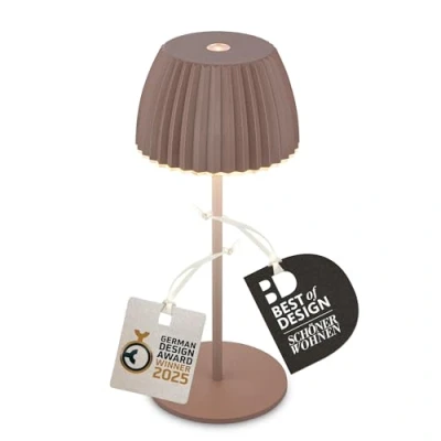 Abbildung von BRILONER Riffle Mini LED Tischlampe kabellos IP44 mit Lichtkante, 8,5 x 20 cm, Touchdimmer, Akku tauschbar, Nachttischlampe, Lampe, German Design Award Winner 2025, Umbrasand