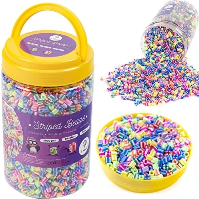 Abbildung von La Manuli Sortiert Bügelperlen 5000 Stück (Süßigkeiten zweifarbige Perlen) 10 Farben, 5mm Steckperlen mit jeder Marke Beads Kompatibel Dose Fuse
