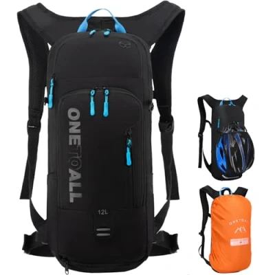 Abbildung von LOCAL LION Fahrradrucksack Skirucksack klein für Damen Herren 12L Ultraleicht wasserdicht zum Skifahren Radsport Camping mit Regenschutz schwarz blau