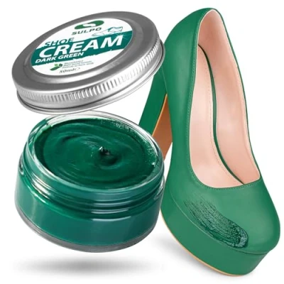 Abbildung von SULPO Schuhcreme Schwarz Shoe Cream Schuhputzcreme Ledercreme Lederbalsam Glattleder Wasserbassiert Farbe auffrischen Lederpflege Echt und Kunstleder 50ml (Dunkelgrün)