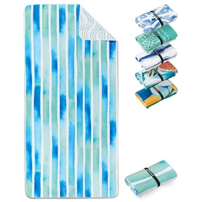 Abbildung von Fit Flip Strandtuch XXL Mikrofaser Badetuch Strandtücher leicht und schnelltrocknend 100% recyceltes Handtuch Strandhandtuch zum Baden (Aquarell Stripes 200x90cm)