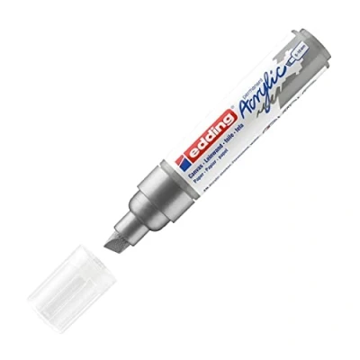 Abbildung von edding 5000 Acrylmarker breit silber 1 Acrylstift wasserfest breite Keilspitze 5 10 mm Acryl Farben zum Malen auf Leinwand, Malpapier und Holz Acrylstifte für Steine