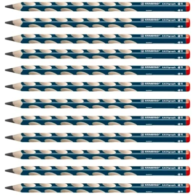 Abbildung von Ergonomischer Dreikant Bleistift für Rechtshänder STABILO EASYgraph in petrol 12er Pack Härtegrad 2B
