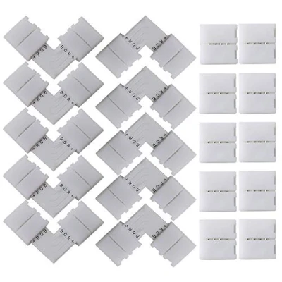 Abbildung von QitinDasen 20Pcs Professionell 4 Polig LED Lichtstreifen Schnellverbinder Set, L Form Eckverbinder &amp; Lückenlose Steckverbinder, 10mm Nicht Wasserfest RGB Lötfrei Steckverbinder