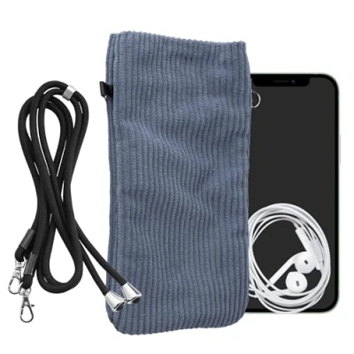 Abbildung von kwmobile Handytasche für Smartphones XXL 7&quot; Handy Tasche Cord Hülle Vintage Blue mit Kordel Handykette 17,7 x 9 cm Innenmaße