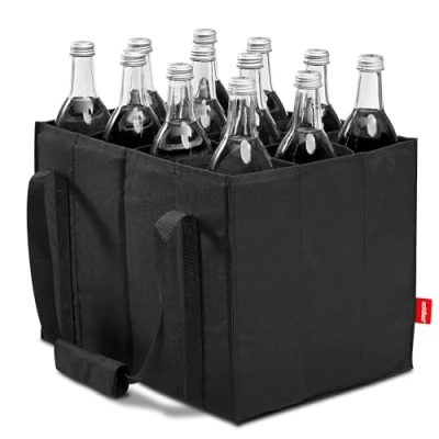 Abbildung von achilles Flaschentasche, Bottle Bag für 12 x 1,5 Liter Flaschen, Bottlebag, Tragetasche mit Trennwänden Einkaufstasche Fächern, 36 cm 27 27cm (Schwarz)