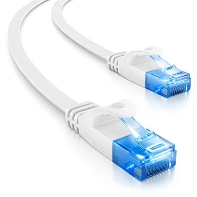 Abbildung von deleyCON 5m CAT6 Flaches Netzwerkkabel 1000 Mbit Gigabit LAN Cat 6 RJ45 Ethernet Patchkabel Verlegekabel Flach für Internet Switch Router Modem Patchpanel Weiß