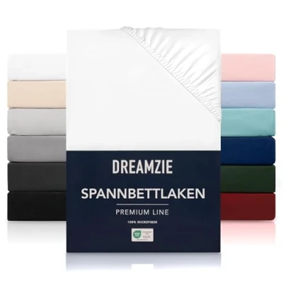 Abbildung von Dreamzie Spannbetttlaken 100x200 cm Hoher Steg bis 35 100% Mikrofaser Weiß Schadstoffgeprüft (Oeko TEX), Bettlaken mit Gummizug