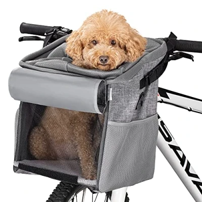 Abbildung von Navaris Hundekorb Fahrrad vorne 10kg Fahrradkörbe für Hunde und Katzen Hundefahrradkorb Hunderucksack Katzenrucksack Transporttasche Rucksack Transportrucksack Grau