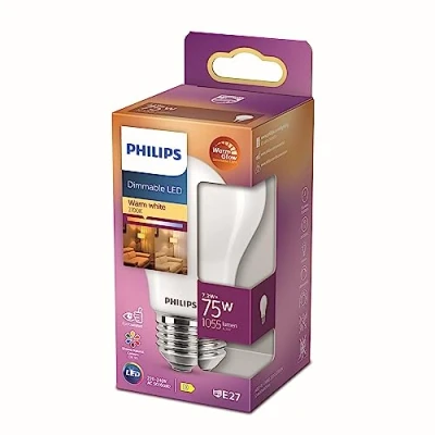Abbildung von Philips LED Classic E27 WarmGlow Lampe, 75 W, Tropfenform, dimmbar, matt, warmweiß