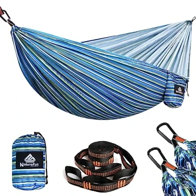 Abbildung von NATUREFUN Ultraleichte Reise Camping Hängematte 300 kg Tragkraft (275 x140 cm),Atmungsaktiv,Schnelltrocknendes Hängematten 2 x Premium Karabiner,2 Schlingen Inbegriffen Draußen Drinnen Garten