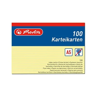 Abbildung von herlitz Karteikarte A5, liniert, gelb, 100 Stück