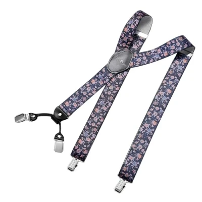 Abbildung von DonDon Hosenträger Herren extra stark blumen 3,5 cm breit in Y Form lang Starke Clips passend für Anzug Jeans Chinos Vintage Rockabilly Suspenders