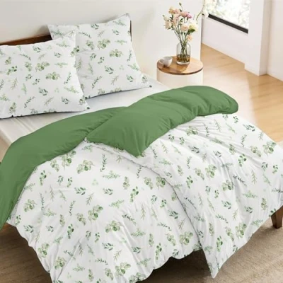 Abbildung von Dreamzie 2 Bettwäsche Set 135x200 cm Botanic Motiv Salbeigrün mit Kissenbezügen 80x80 Einzelbett aus 100% Mikrofaser Zertifiziert ohne Chemikalien (Oeko TEX)