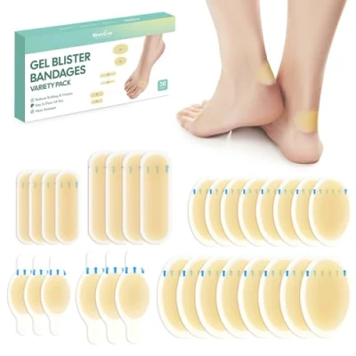 Abbildung von 30 Pcs Blasenpflaster ferse Welnove Blister Cushions Bandages for Heel, Toe &amp; Foot Pads Prevention Recovery Water Resistant Variety Pack