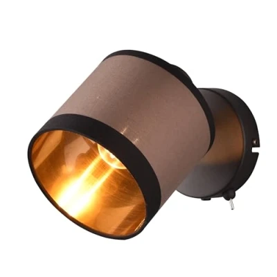 Abbildung von Reality Leuchten Wandspot Davos R81551741, Metall Schwarz matt, Schirm Stoff Taupe/Schwarz/goldfarbig, exkl. 1x E14
