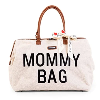 Abbildung von Childhome, Mommy Bag, Wickeltasche, Mutterschaft, Reisetasche, Großes Fassungsvermögen, Wickelunterlage, Verstellbarer Schulterriemen, Unterteilt, Isoliertasche, Kofferdurchführung, Teddy Ecru