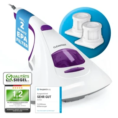 Abbildung von CLEANmaxx Milbensauger mit UV C Licht &amp; 2 EPA Filter Matratzen Handstaubsauger, Anti Milben Matratzenreiniger für Allergiker vernichtet 99,9% Aller Milben, Bakterien, Bettwanzen, Grün