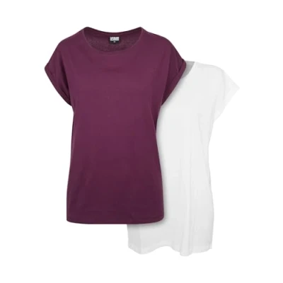 Abbildung von Urban Classics Damen T Shirt Ladies Extended Shoulder Tee 2 Pack, er Pack für Frauen, white+cherry, S