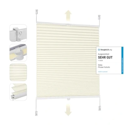 Abbildung von Sekey Plissee Klemmfix ohne Bohren 60x200cm Faltrollo Plisseerollo Jalousie für Tür &amp; Fenster Blickdicht Sichtschutz Sonnenschutz Fertifplissee Rollo 60 cm breit Beige