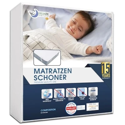 Abbildung von Matratzenschoner 70x190 cm Wasserdicht Oeko TEX Zertifiziert von Dreamzie Atmungsaktive Matratzenauflage