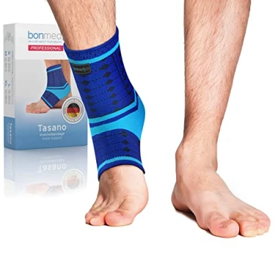 Abbildung von bonmedico Sprunggelenkbandage Rutschfeste Knöchelbandage Sprunggelenk für Damen &amp; Herren Stützende Bandage Fußgelenk, Achillessehne Wellness Geschenke 1 Fußbandage Blue, Unisex Medium