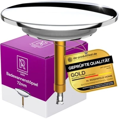 Abbildung von M. ROSENFELD HOME Badewannenstöpsel mit Motiv Delfin Delphin Stöpsel Badewanne 72mm Universal aus Messing Doppel Dichtung