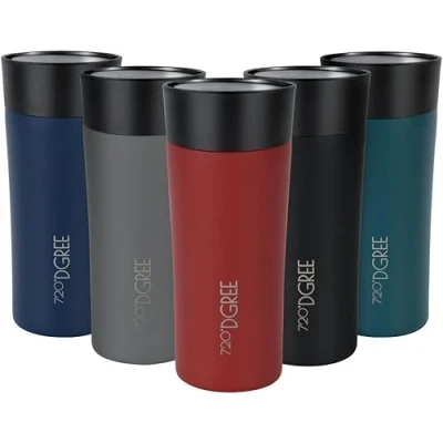 Abbildung von 720DGREE Thermobecher 350ml “PleasureToGo 2.0 3 Größen, 5h Heiß, 10h Kalt, Auslaufsicher, BPA Frei, Hygienisch, 360 Trinköffnung Travel Mug, Thermo Becher To Go: Schlank, Edel Rot