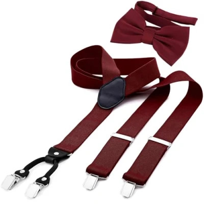 Abbildung von DonDon Herren 3,5 cm breiter Hosenträger in Y Form elastisch und verstellbar im 2er Set mit farblich passender Fliege 12 x 6