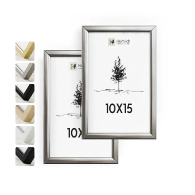 Abbildung von Heimlich® Bilderrahmen 10x15 cm, Aluminium Metall, Silber, 2er Pack Kleine mit Folienabdeckung Wandmontage oder Tischaufsteller