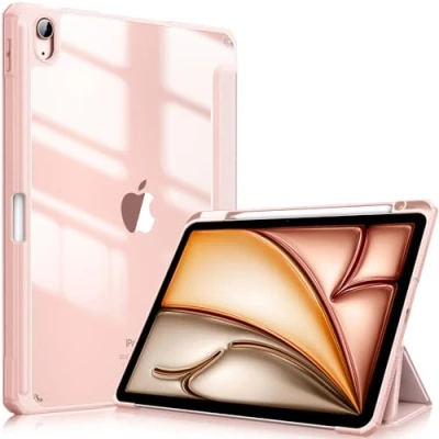 Abbildung von Fintie Hybrid Hülle für iPad Air 11 Zoll M3 2025/ M2 2024, 5/4 Gen (2022/2020) 10,9 mit Stifthalter Stoßfeste Schutzhülle transparenter Hartschale auf der Rückseite, Roségold