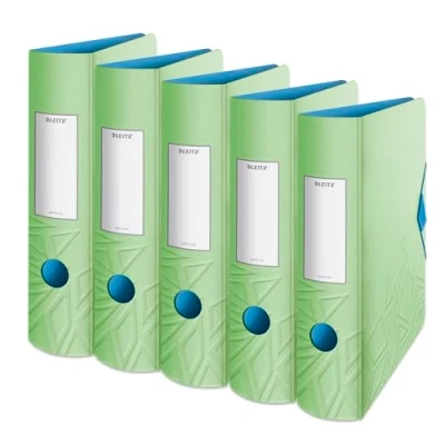 Abbildung von Leitz Qualitäts Ordner 180 Active, 5er Pack, A4, breit, Abgerundeter Rücken, 8,2 cm Gummibandverschluss, Leichtes Polyfoam, Plastik Ordner, Urban Chic Serie, Hellgrün, 11160050