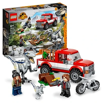 Abbildung von LEGO Jurassic World Blue &amp; Beta in der Velociraptor Falle, Spielzeugauto mit Dinosaurier Figuren, Geschenk für Kinder ab 6 Jahren 76946