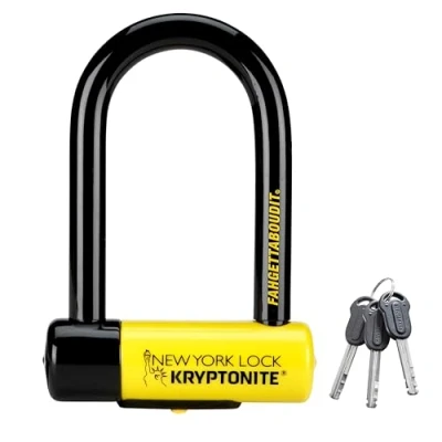 Abbildung von Kryptonite New York FAHGETTABOUDIT Mini Bügelschloss Sicherheitsgrad 10/10, Anti Diebstahl Fahrradschloss Hohe Sicherheit mit 3 Schlüsseln 8,3 cm x 15,3 cm, Schwarz