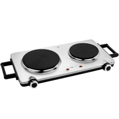 Abbildung von Clatronic® Edelstahl Doppelkochplatte Kochplatte mit 2 Kochfeldern 2500W elektrische Herdplatte Cool Touch Griffen Kochfelder Überhitzungsschutz DKP 3668 E