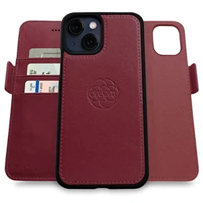 Abbildung von Dreem Fibonacci kompatibel mit iPhone 13 Brieftaschen Etui / 2 in 1 stoßfestes und abnehmbares Folio aus veganem Leder, MagSafe kompatibel, RFID Schutz [Burgundisch]