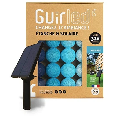 Abbildung von GuirLED Außengirlande mit Lichtkugeln LED Guinguette Wasserdicht IP65 Hocheffizientes Solarpanel Automatisches EIN/AUS 32 Kugeln 6 m Höhe