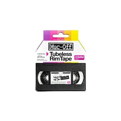 Abbildung von Muc Off Tubeless Felgenband, 25 mm druckempfindliches Felgenband für Schlauchlose Fahrradreifen 10 Meter Rolle mit 4 Dichtungsflicken