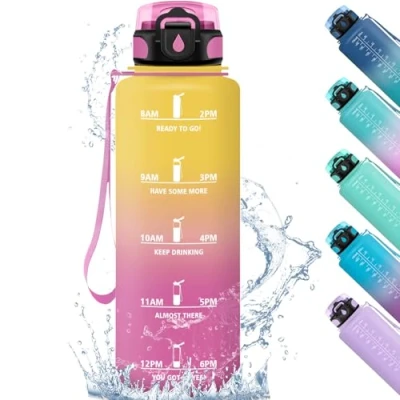 Abbildung von Honeyholly Trinkflasche 1,5 Liter, Auslaufsicher, Sport, Motivierende mit Zeitmarkierung, Wasserflasche, Filter, Kohlensäure Geeignet, für Fitness Wandern Outdoor Gym