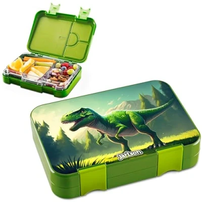 Abbildung von Jarlson® Brotdose Kinder mit Fächern TONI Lunchbox Bento Box auslaufsicher Jausenbox für Kindergarten und Schule Mädchen Jungen Vesperbox Snackbox (Dinosaurier)